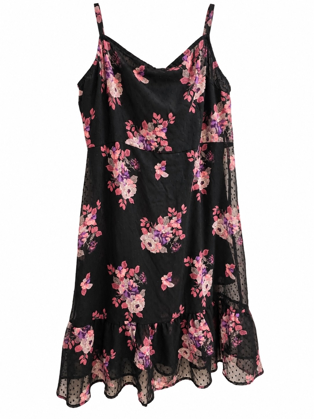 Express Black Slip Midi Dress with Pink & Purple Floral Print